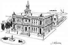 Paço Municipal no traço do ilustrador brasileiro Joaquim da Fonseca